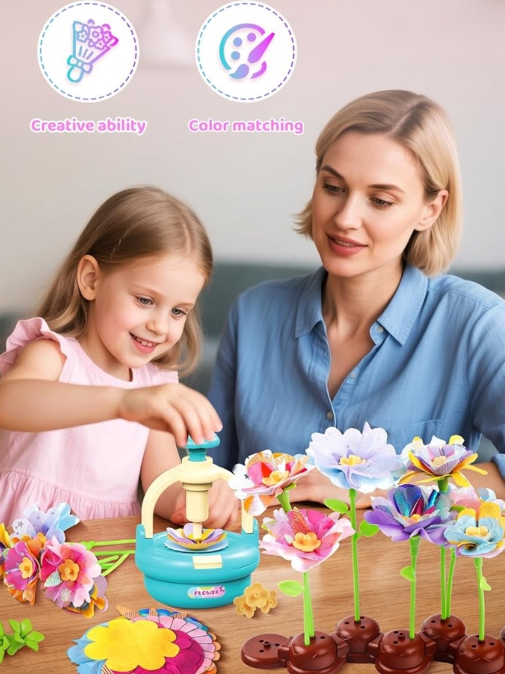 Kids Flower Bouquet Arts & Crafts Kit - Green & Yellow - Picture 2 of 5